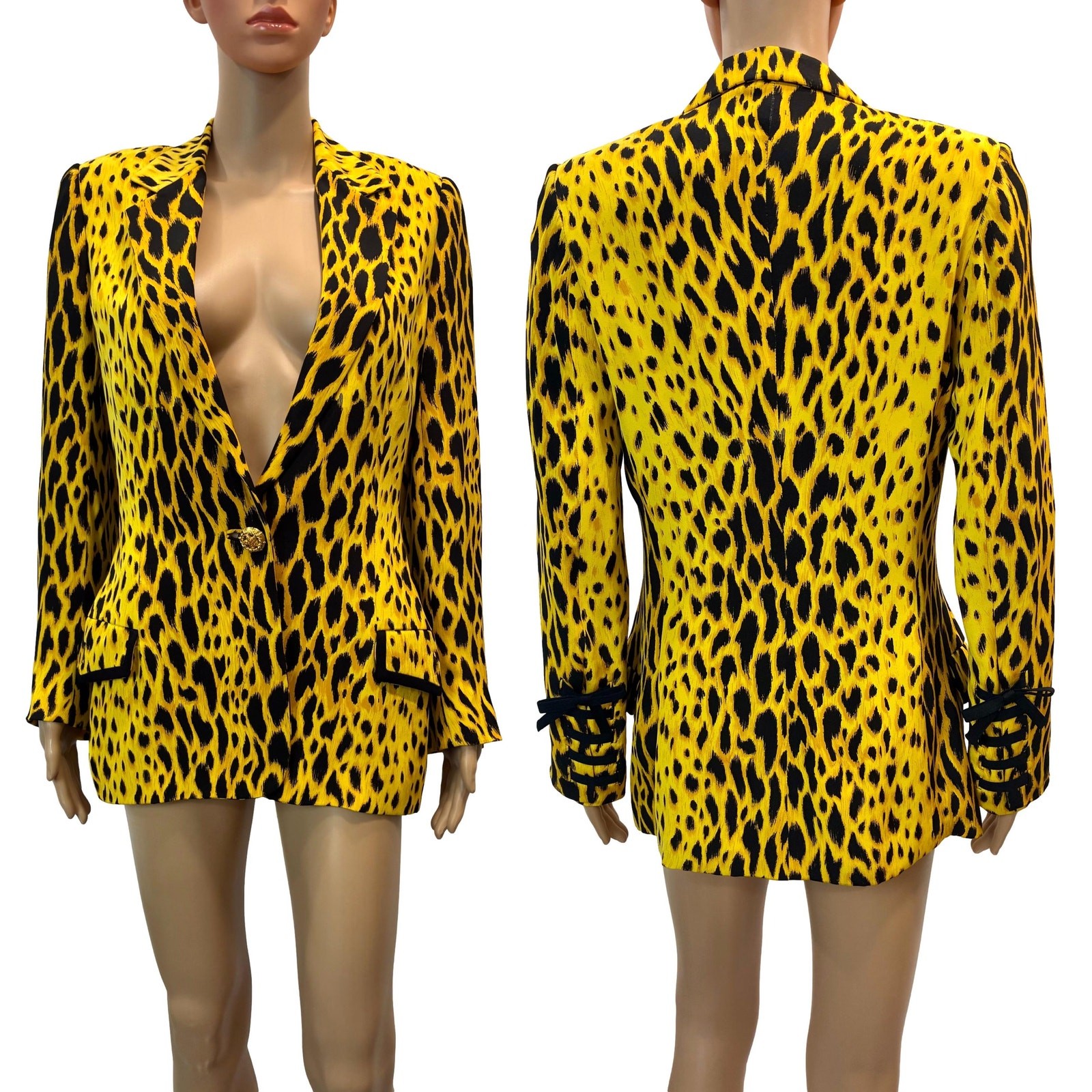 Rare Spring Summer 1992 Gianni Versace Couture Leopard Silk Runway Blazer IT 42 image 2