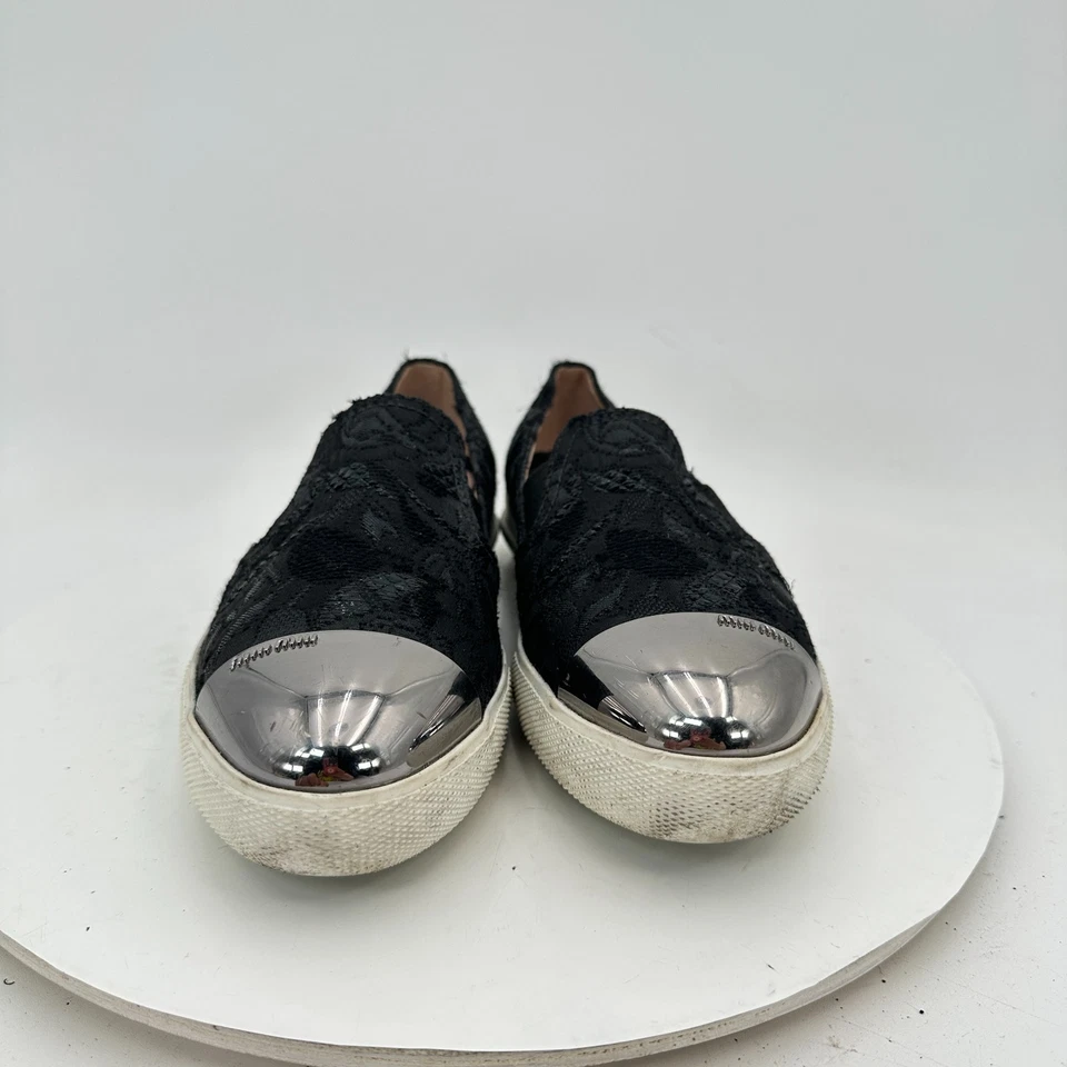 Miu Miu Women Size EU 37.5 US 7.5 Black Flower Suede Metal Cap Toe Loafer Shoes - Image 2 of 4