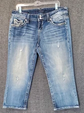 Vigoss Jeans Womens Size11/12 The New York Capri Blue Stretch Denim Flap Pocket 