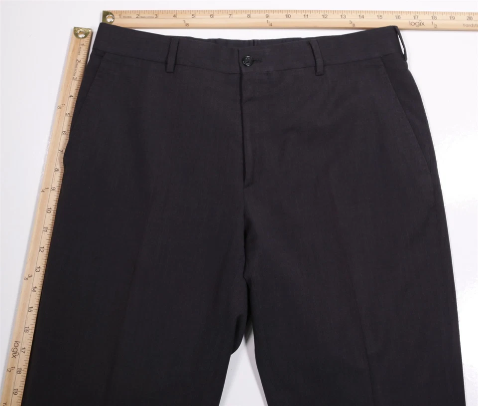 Pantalones de vestir Ralph Lauren etiqueta negra lisa gris carbón frente plano lana 32x31 Foto 4 de 4