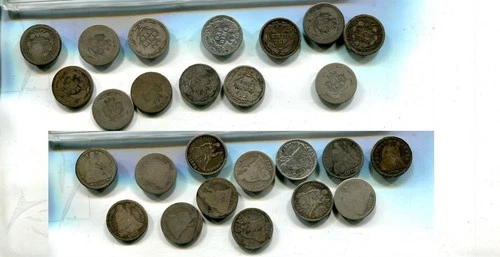 1853 - 1891 LIBERTY SEATED SILVER DIME TYPE COIN LOT OF 13 DIFFERENT AG G VG