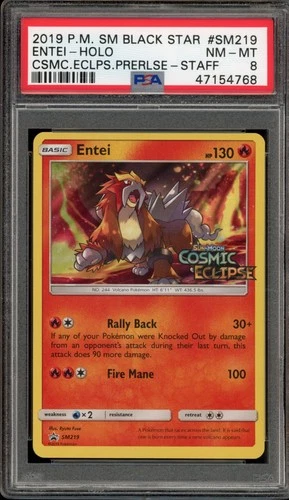 Pokemon Entei Cosmic Eclipse Prerelease Holo Promo SM219 Mislabeled PSA 8