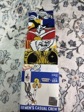 6 Pack Looney Tunes Casual Crew Socks 8-12 Shoe Size Bugs Tweety Daffy Taz