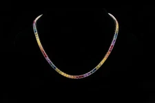 30 Ctw Created Princess Rainbow Sapphire 14K Gold Plated Tennis Women's Necklace