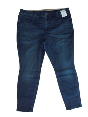 NWT TERRA & SKY Blue Denim Dark Wash High Rise Skinny Jeans Sz 24W Petite