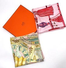Auth Hermes Carré 90 Pasementerie/LAIR MARIN Set pink Silk Scarf W/Box BA120506