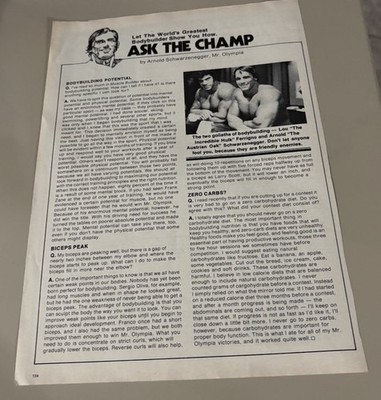Arnold Schwarzenegger Bodybuilding Protein/Bicep Peaks Q&A Article Photo
