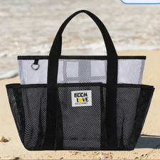 Black Quick Dry Mesh Beach Tote Bag Summer Pool Storage Handbag