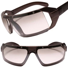 Unique Retro Futuristic Novelty 90s Wrap Around Brown Rectangle Sunglasses
