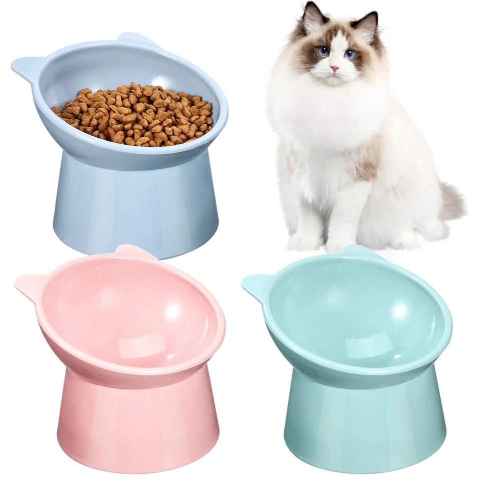 3Pcs Tilted Elevated Cat Bowls Plastic Design for Healthy Eating for Cats
