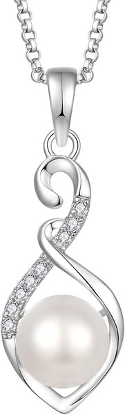 Damen Kette SüßWasserperle 8Mm Silber 925 Halskette AnhäNger Infinity Schmuck-image