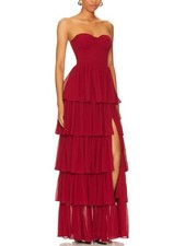 Lovers and Friends Hattie Gown in Deep Red tiered maxi flowy strapless dress