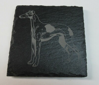 Slate Greyhound or Whippet Coaster, 4'' x 4'', Natural Slate, Laser Etched