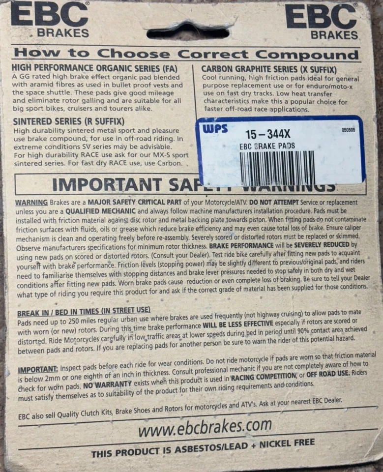 Карбоновые тормозные колодки серии EBC X 2002-2008 Yamaha Grizzly YFM660 YFM 660 Cforce - Изображение 3 из 3
