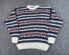 VTG 90s Geometric Pattern Sweater Adult Medium XL Tag Ivory Chunky Knit