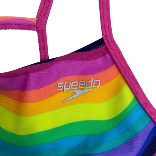 Speedo Girls Swimsuit Youth Size M/10 One Piece Thin Straps Rainbow Printed - Picture 4 of 8