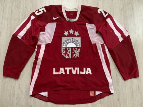 Olympic IIHF LATVIJA Latvia Game Worn Ice Hockey Jersey Shirt NIKE Size 58 #25 - Picture 1 of 20