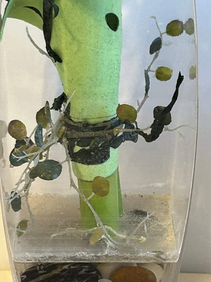 large thick Clear glass planter/vase  with faux plant Terrarium? rock bottom 14" - Image 4 of 4