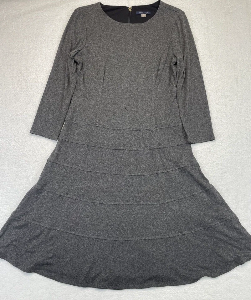 Tommy Hilfiger Women Charcoal Gray L/S Scoop Neck Bodycon A-Line Midi size 6. - Image 3 of 4