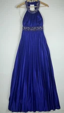My Michelle Medium Y2K Style Purple Jeweled Halter Maxi Dress Satin Gown Prom