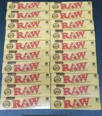 20 Packs Raw Classic King Size Slim Natural Unrefined Rolling Papers  