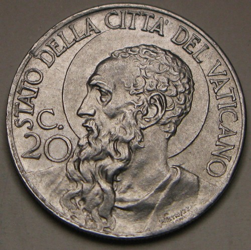 VATICAN 20 Centesimi 1941 / III - Stainless Steel - Pius XII. - aUNC - 829 *