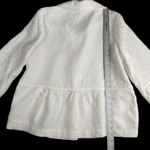 100% Linen Jacket Womens 1X White Modern Coastal Relaxed Office Artsy Pockets - Picture 6 of 10