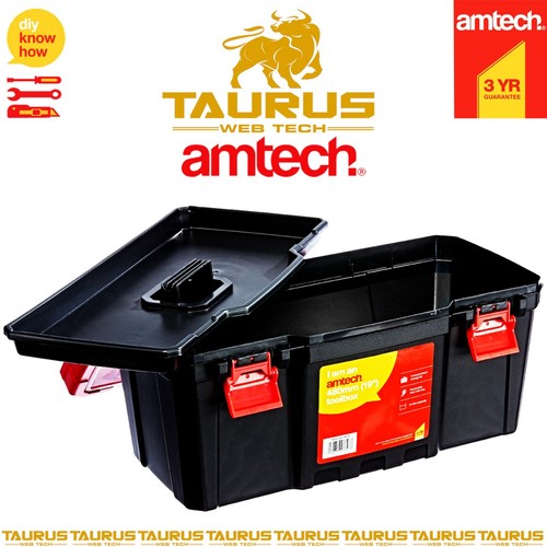19" AMTECH Heavy Duty Tough Tool Box Removable Carry Tray Double Clip Closure UK - Picture 3 of 3