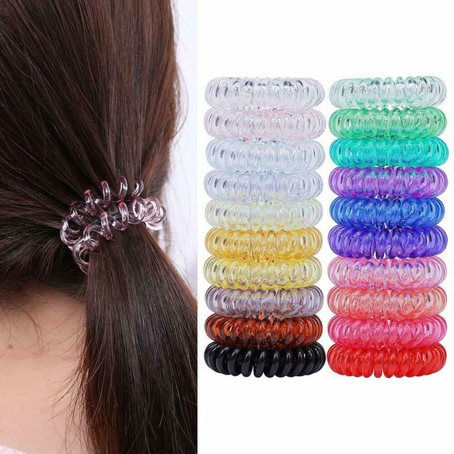5pcs Girl Gel Stretch Plastic Spiral Phone Cord Hair Ties Band Coil