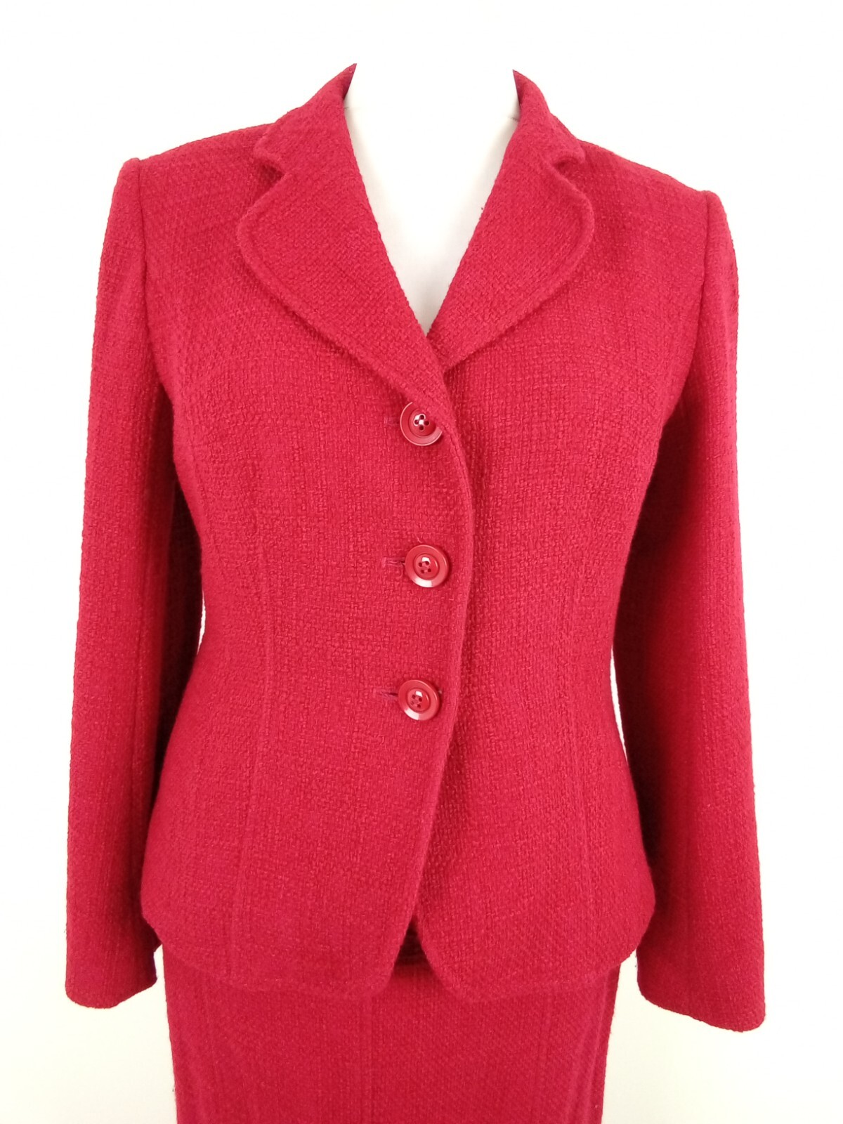 Hobbs Skirt Suit Red Size 14 Fully Lined Pocket Buttons Collared Pre