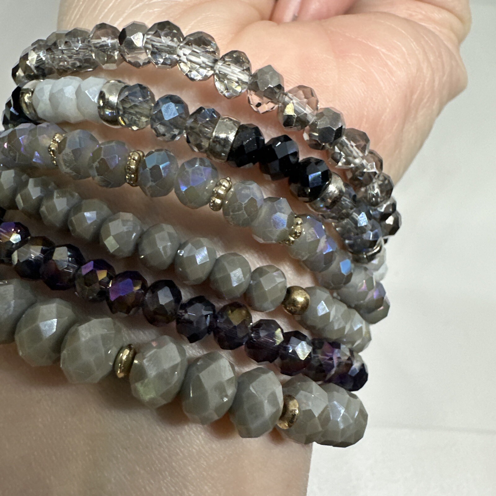 Lot 6 Stack Stretch Bracelets Crystals Aurora Bor… - image 7