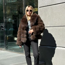 Fashion New Women's Real Fox Fur Coat Warm Thick Outwear Luxury Overcoat Jackets