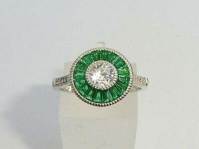 Neu Ring Damen 925 Sterling massiv Silber weißer Saphir und Smaragd Trachtenring