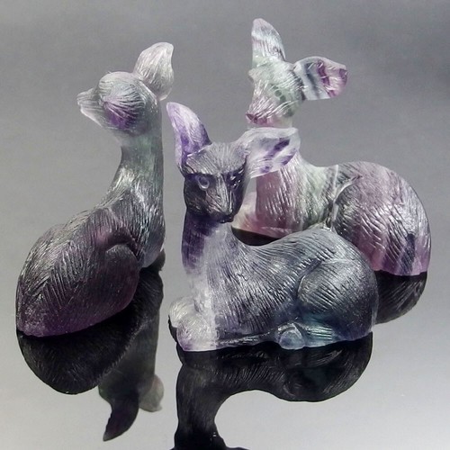 Carved Natural Fluorite Stone Deer Statue Display Home Decoration Collectible - Picture 4 of 12