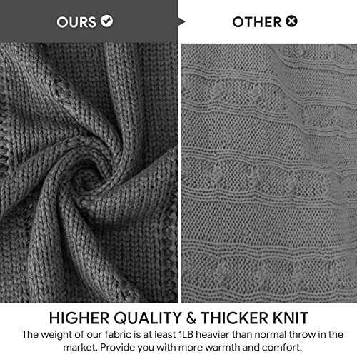 Cable Knit Throw Blanket for Couch, Super Soft Warm Cozy 50"x60" Dark