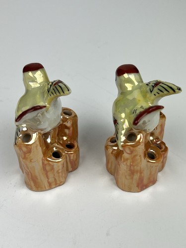 2 Vintage Japanese Porcelain Figural Bird & Floral Design Flower Frogs - Picture 6 of 11