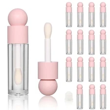 16pcs Empty 5ml Pink lip gloss tubes with big wand large deo foot brush lipgl...