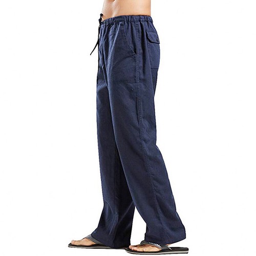 Pantalones informales de algodón de lino con cordón de otoño cintura pantalones largos sueltos - Imagen 7 de 91