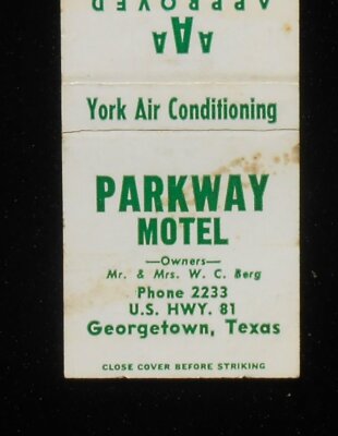 1950s Parkway Motel W. C. Berg Phone 2233 Hwy. 81 Georgetown TX Williamson Co MB