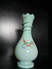Vase opaline Charles X vert émaillé Serpent oiseau insecte fleur Saint ST Louis