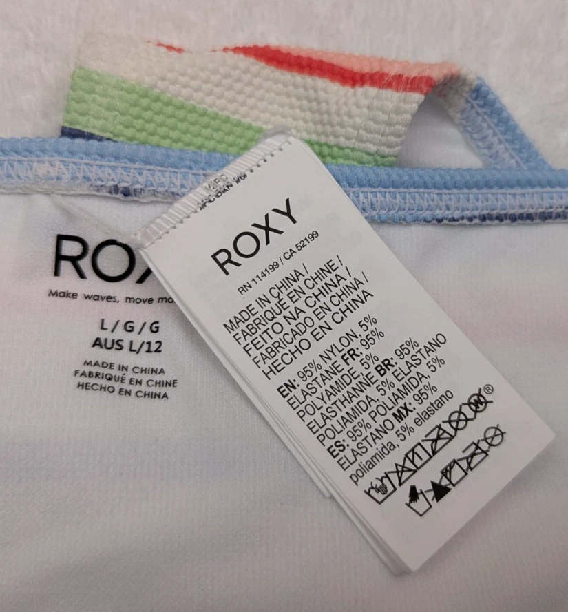 NWOT Roxy sz L Line Up Bikini Bottoms swim multi color stripes textured 1907 - Image 3 of 3