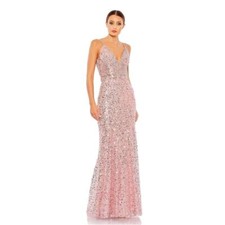 NWT Mac Duggal EMBELLISHED PLUNGE NECK SLEEVELESS TRUMPET GOWN, 68175, Rose, 8