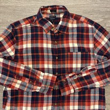 J Crew Flannel Shirt Mens Large Classic Red Navy Plaid Pocket 100 Cotton Casual