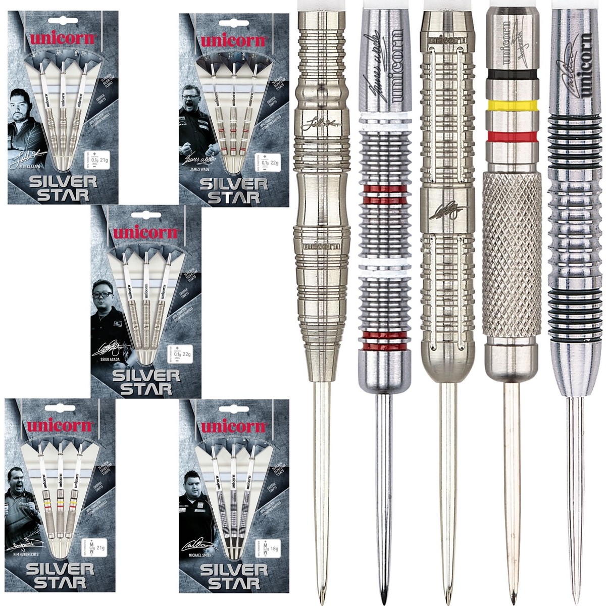 Unicorn Silver Star Players Darts Set 21g 22g 23g 24g 25g