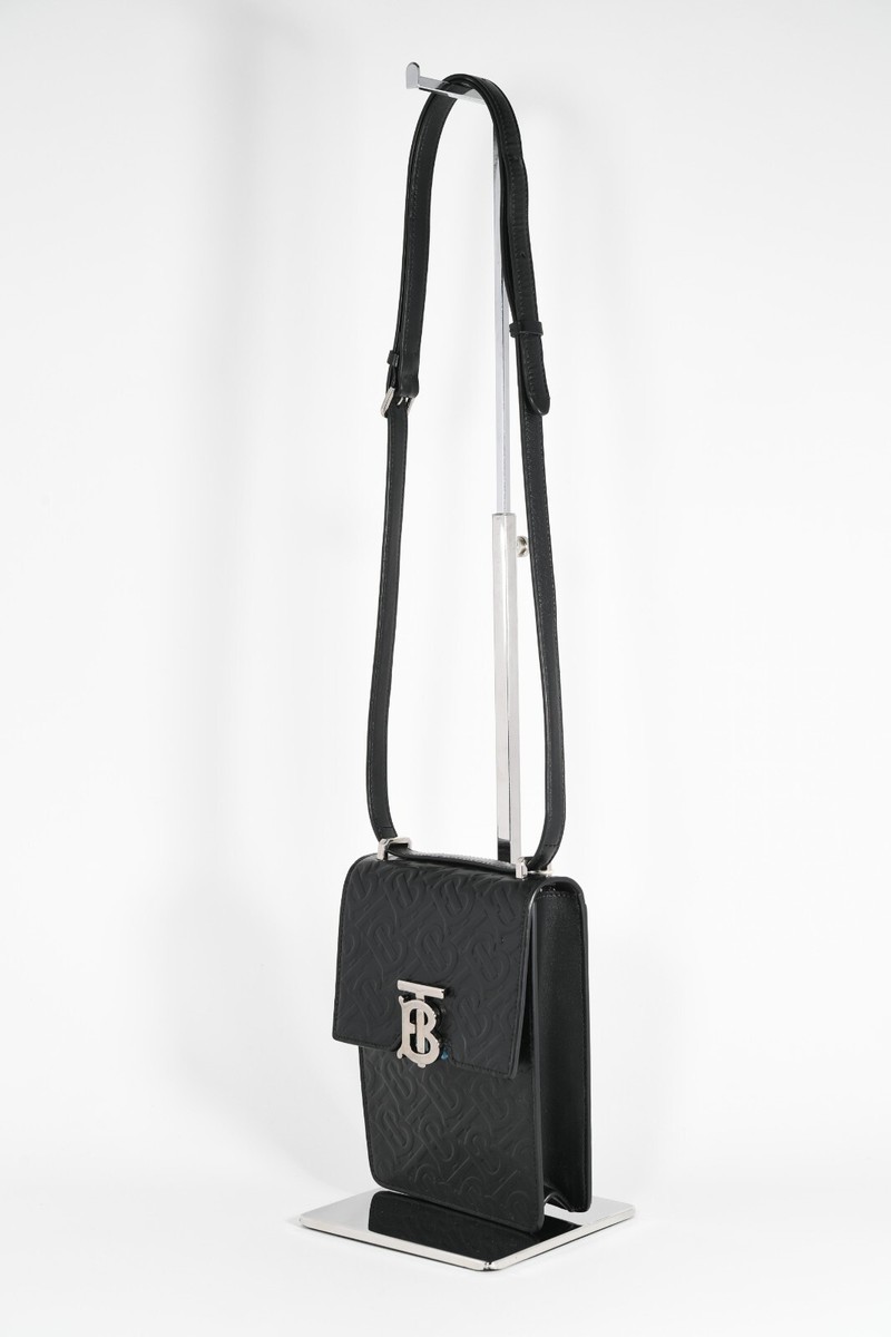 Burberry Monogram Leather Robin Bag in Black Small Men's