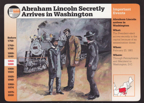 ABRAHAM LINCOLN SECRETLY ARRIVES IN WASHINGTON 1861 Train STORY OF AMERICA CARD - Picture 1 of 1