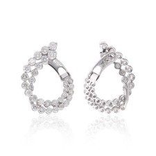 Natural GH/SI Diamond Hoop Earrings 14k White Solid Gold Birthday Gift