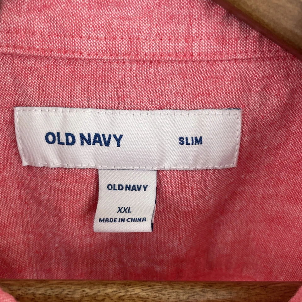 Camisa Antigua Azul Marino Mezcla de Lino Para Hombres 2XL XXL Delgada Roja/Rosa Manga Corta Con Botones Foto 3 de 4