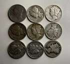 Lot of (9)- Mercury Dimes 90% Silver