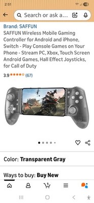 SAFFUN Wireless Mobile Gaming Controller for Android iPhone Switch PC Xbox Gray